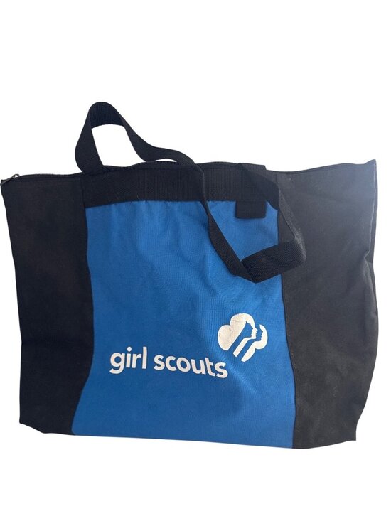 Girl Scouts Handbags - Girl Scouts Tote Bag Blue/Blk Zip Top Retired White Trefoil Logo Nylon Outdoorsy